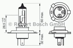 Лампа автомобильная Bosch 1987302041 H4 12V упаковка для сервиса для NISSAN JUKE (F15) 1.5 dCi 2010-, код двигателя K9K 636,K9K 896, V см3 1461, кВт 81, л.с. 110, Дизель, Bosch 1987302041
